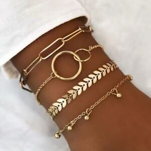 Gold Bracelet Set - 4 Piece Fashion Jewelry Bundle